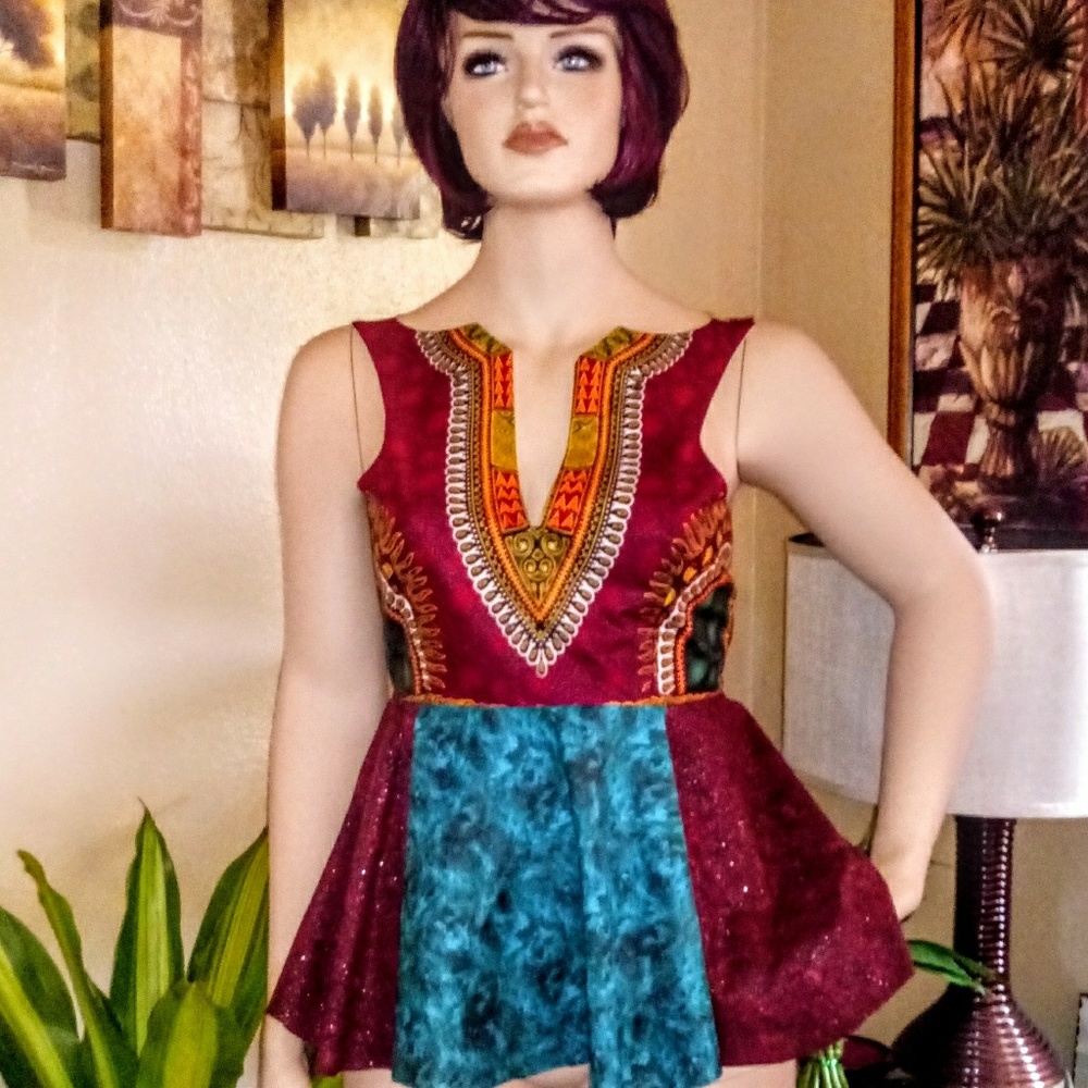 Plus size African print chic peplum top